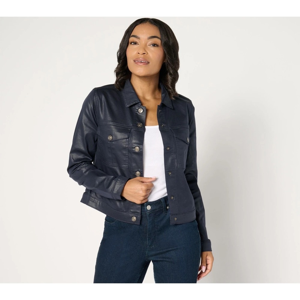 nicole by Nicole Miller Women's Jacket Sz S Coated Denim navy #27E